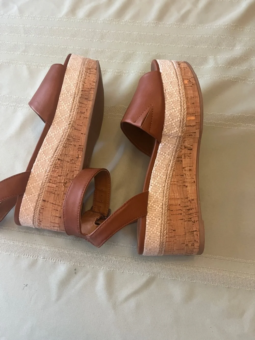 Universal Thread Tan Brown Cork Espadrille Wedge Sandals with Ankle Buckle.